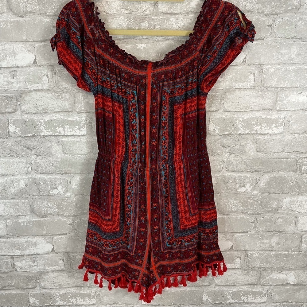 Blue Rain Seersucker Fringe Romper